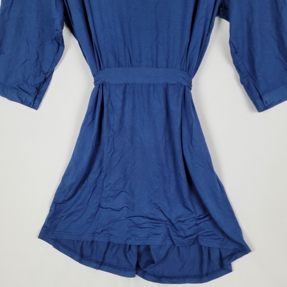 Samring Women's Robe Kimono Soft Bamboo Sleepwear Short Knit Bathrobe Blue Sz L - Picture 6 of 9